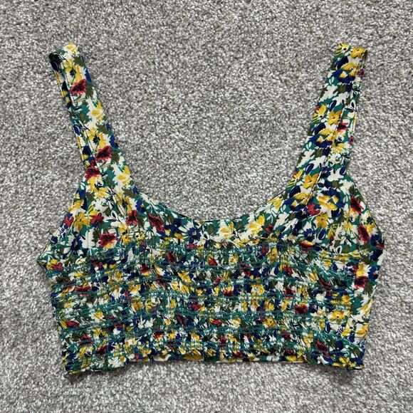 Estam Crop Top Womens Small Floral Button Front Smocked Back Rayon Summer Tank - Picture 2 of 7